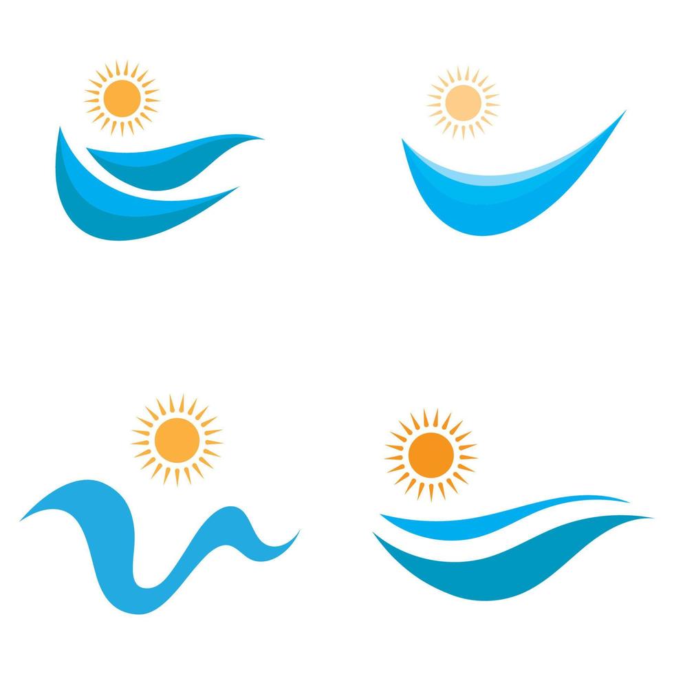 logotipo de olas de sol y mar, olas de playa, concepto moderno minimalista y simple con vector de ilustración de plantilla de diseño de colores planos