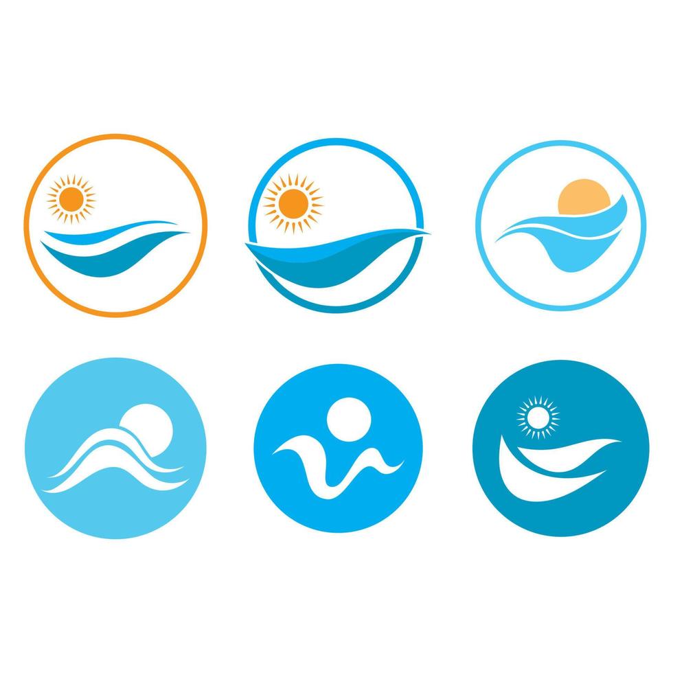 sun and sea waves logo, beach waves, minimalist and simple modern concept with flat colors design template illustration vector