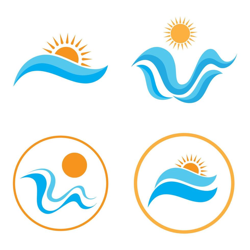 sun and sea waves logo, beach waves, minimalist and simple modern concept with flat colors design template illustration vector