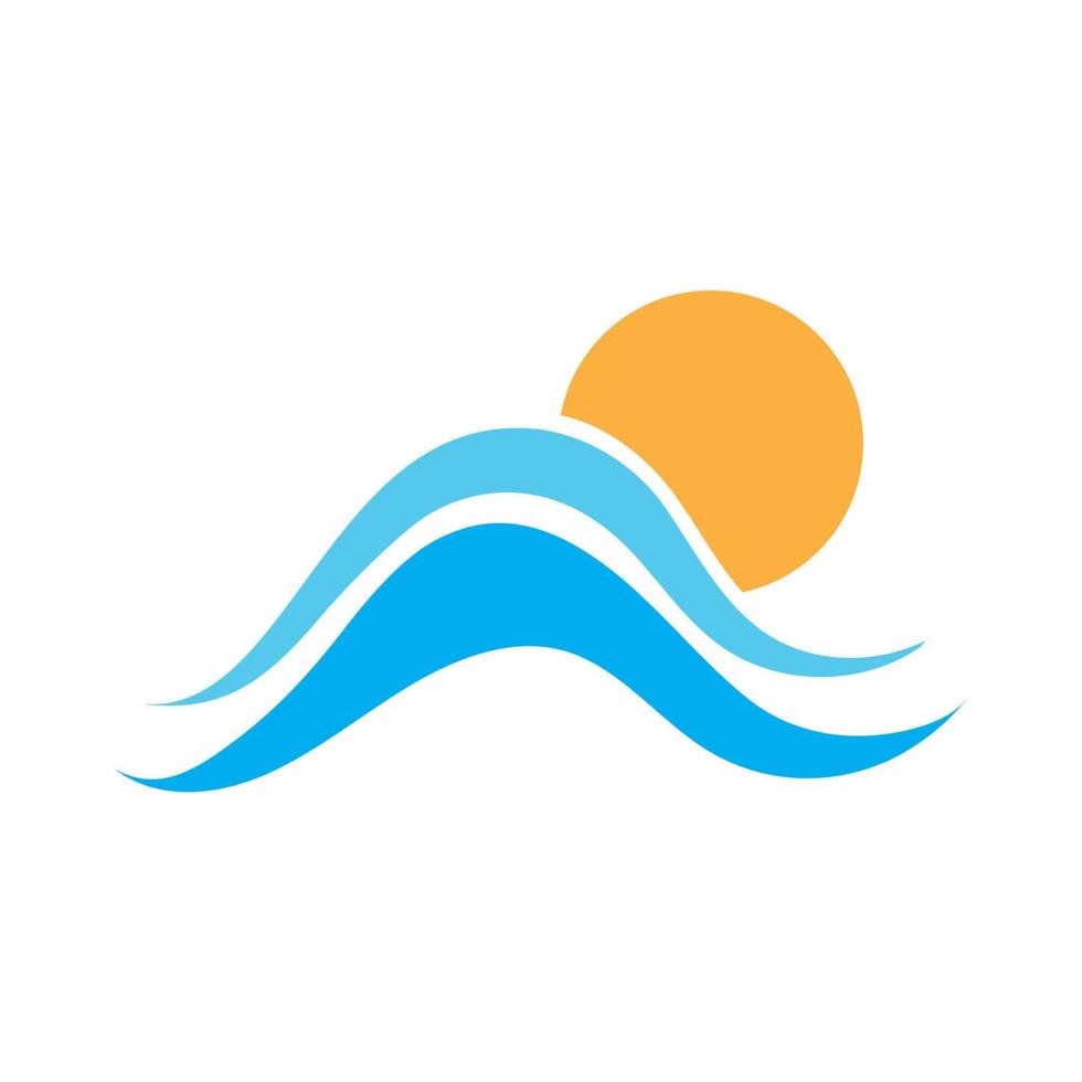 logotipo de olas de sol y mar, olas de playa, concepto moderno minimalista y simple con vector de ilustración de plantilla de diseño de colores planos