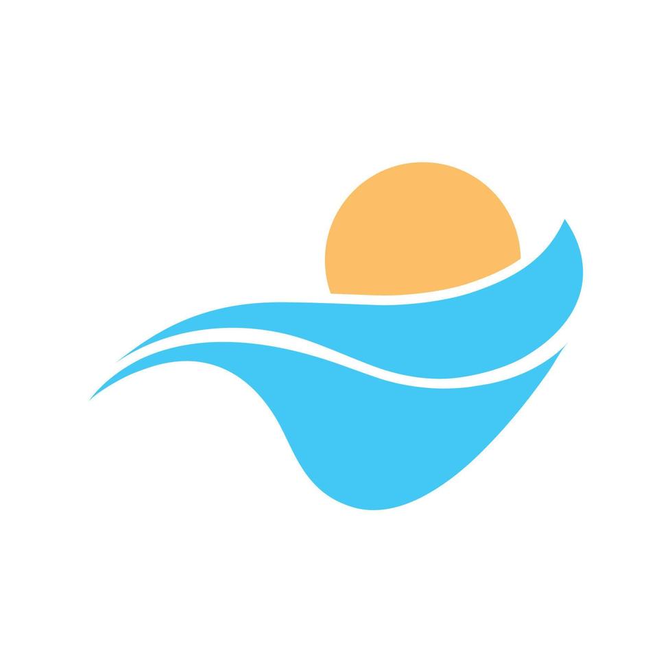 logotipo de olas de sol y mar, olas de playa, concepto moderno minimalista y simple con vector de ilustración de plantilla de diseño de colores planos