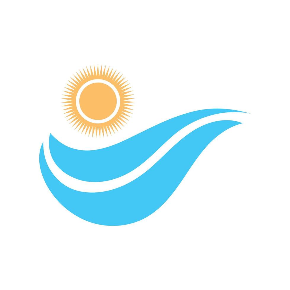 logotipo de olas de sol y mar, olas de playa, concepto moderno minimalista y simple con vector de ilustración de plantilla de diseño de colores planos