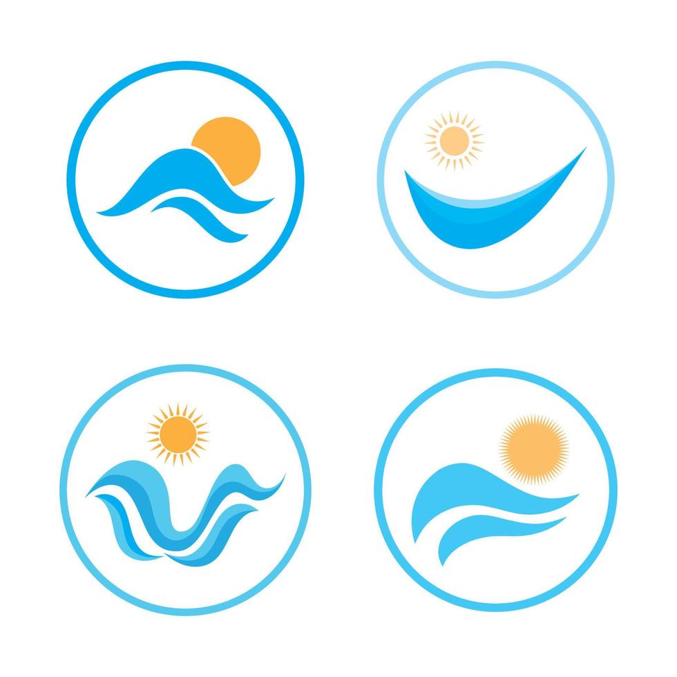 logotipo de olas de sol y mar, olas de playa, concepto moderno minimalista y simple con vector de ilustración de plantilla de diseño de colores planos