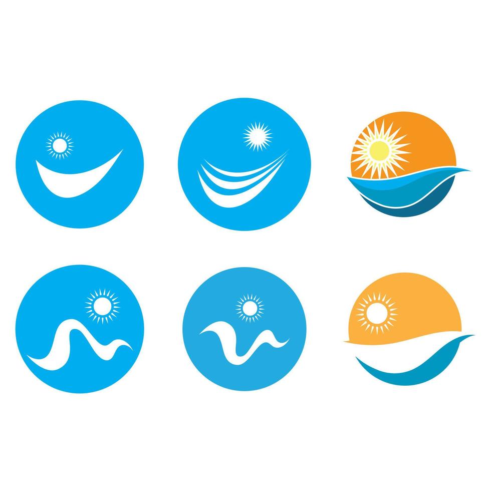 logotipo de olas de sol y mar, olas de playa, concepto moderno minimalista y simple con vector de ilustración de plantilla de diseño de colores planos