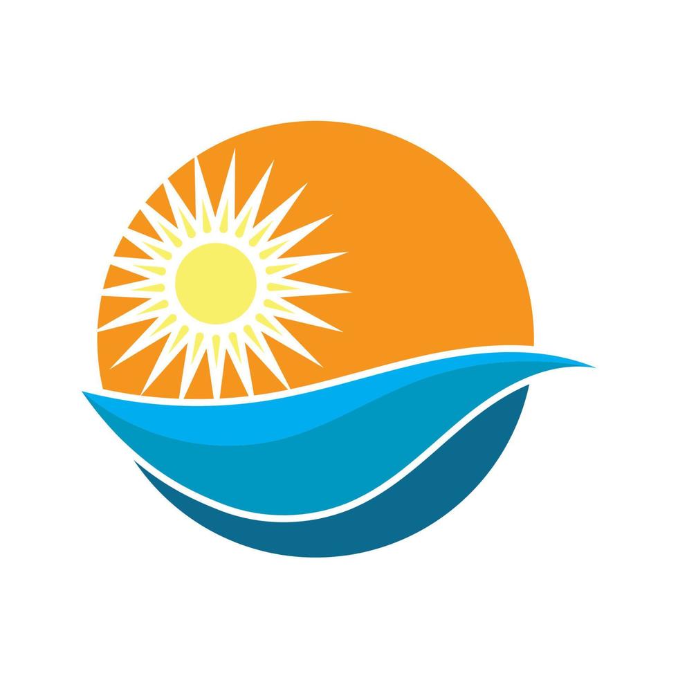 logotipo de olas de sol y mar, olas de playa, concepto moderno minimalista y simple con vector de ilustración de plantilla de diseño de colores planos