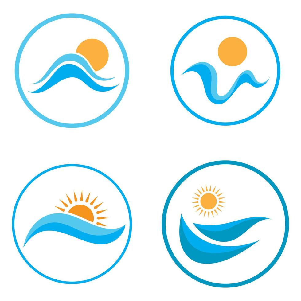 sun and sea waves logo, beach waves, minimalist and simple modern concept with flat colors design template illustration vector