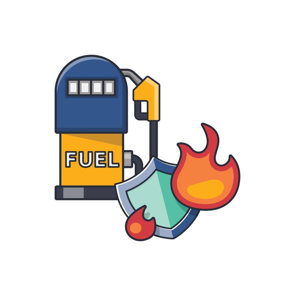 icono delgado de color de colección de gasolinera y escudo de protección, incendio, ilustración de vector de concepto de negocio de seguros.