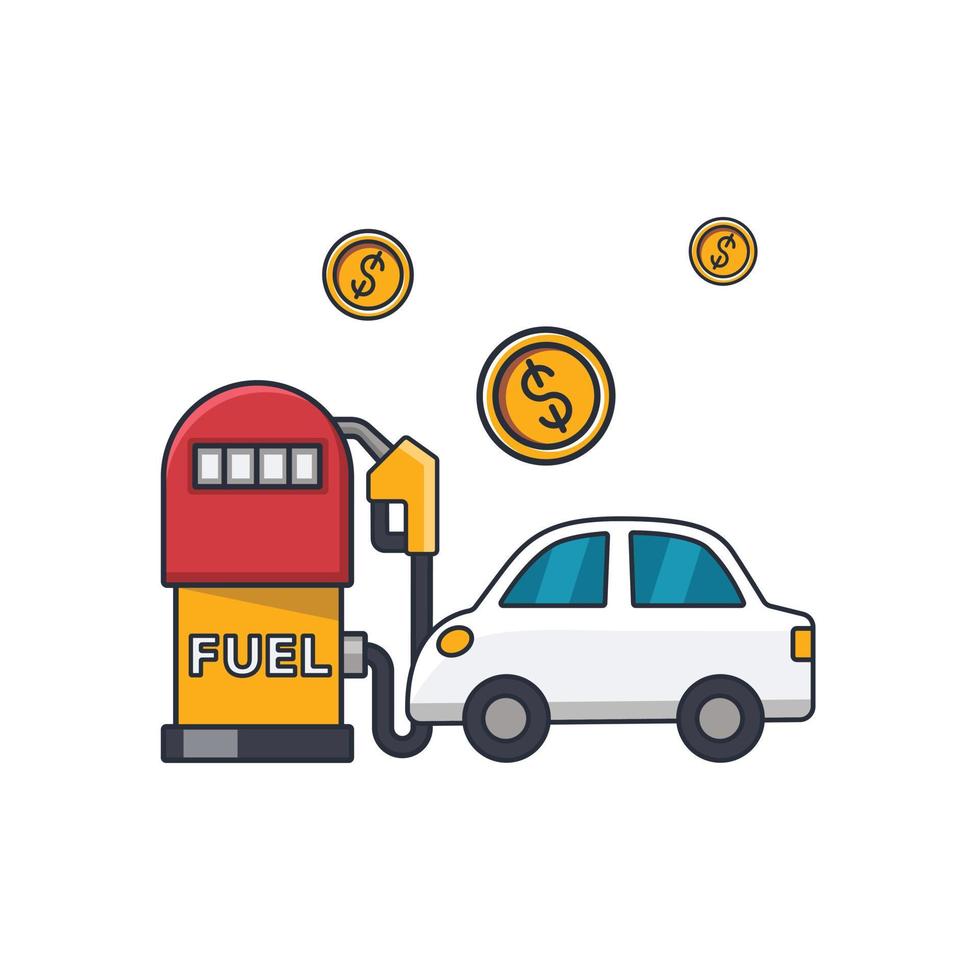 Collection colored thin icon of gas station and car , energy business concept vector illustration.