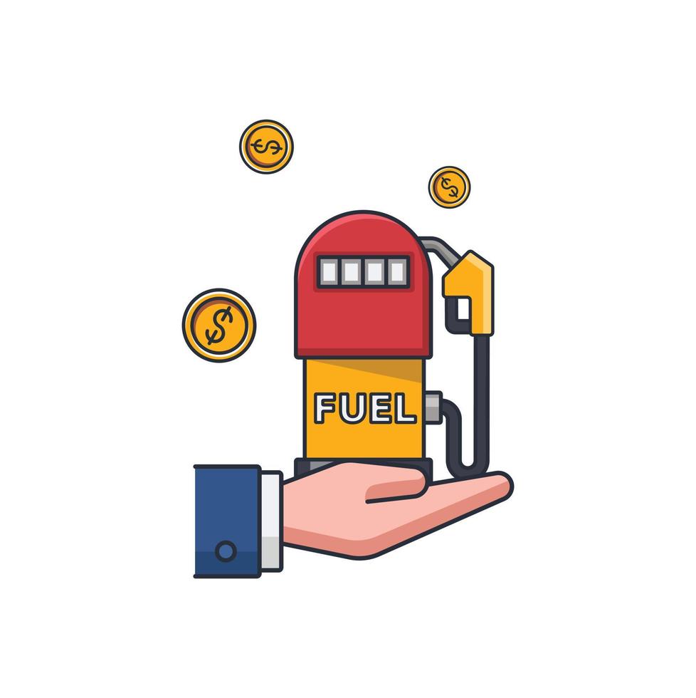 Collection colored thin icon of gas station on hand , energy business concept vector illustration.