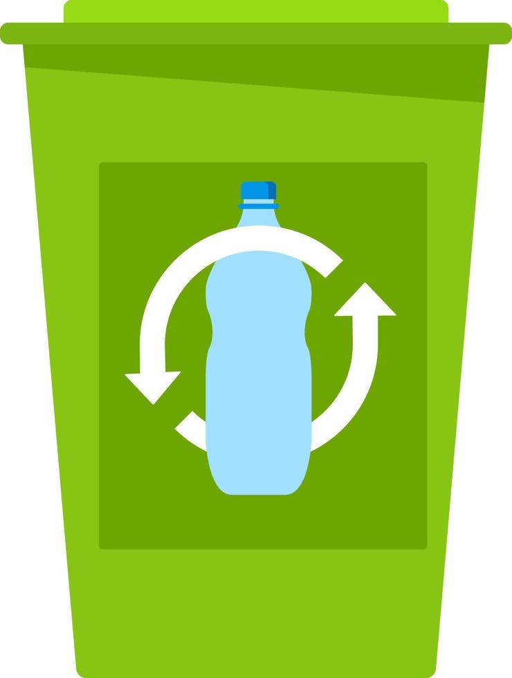 Plastic bottle ban icon.No littering warning sign.Forbidden drink.Garbage cans.Recycling garbage separation bin green.Vector flat illustration deskside recycling container.Universal recycle symbol. vector