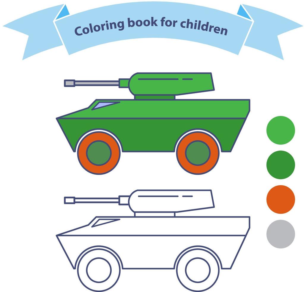 Infantry fighting vehicle. Military toy coloring book for children.Isolated on white background. Outlined doodle. Flat vector. vector