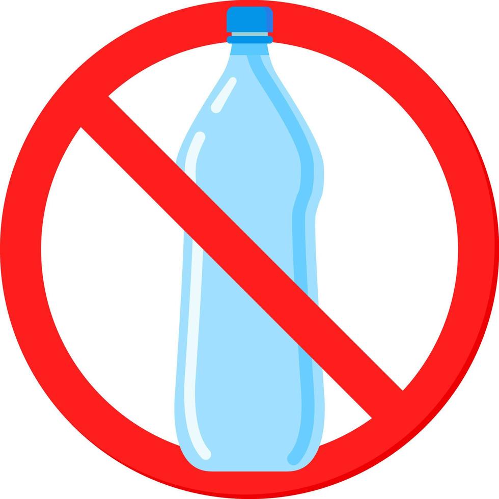 Plastic bottle ban icon.No littering warning sign.Forbidden drink.Isolated on a white background.Pollution of the world. vector