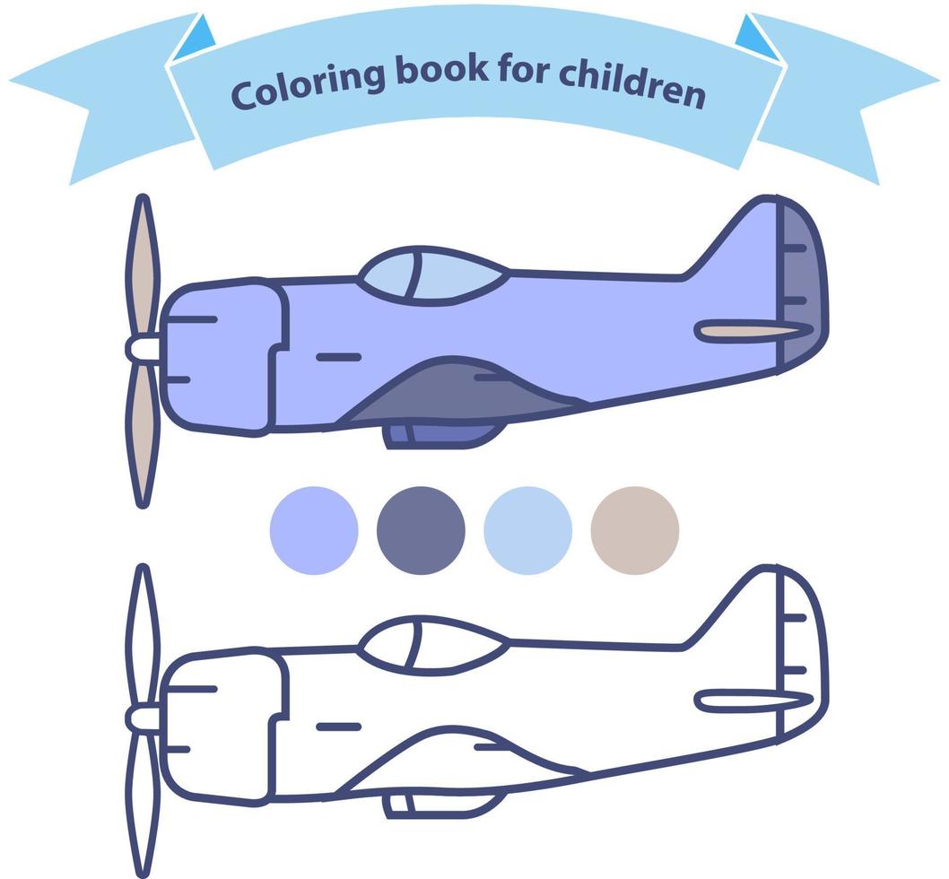 Old military aircraft fighter american coloring book for children. Outlined doodle. Flat vector.World war 2 Airplanes of USA and Russian.The flat vector isolated.