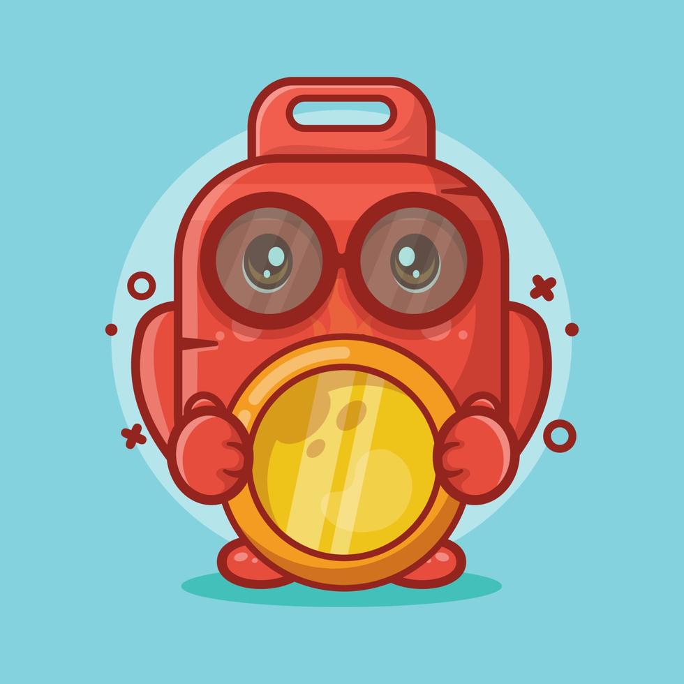 lindo personaje de cilindro de gas mascota sosteniendo moneda de oro dibujos animados aislados en diseño de estilo plano vector