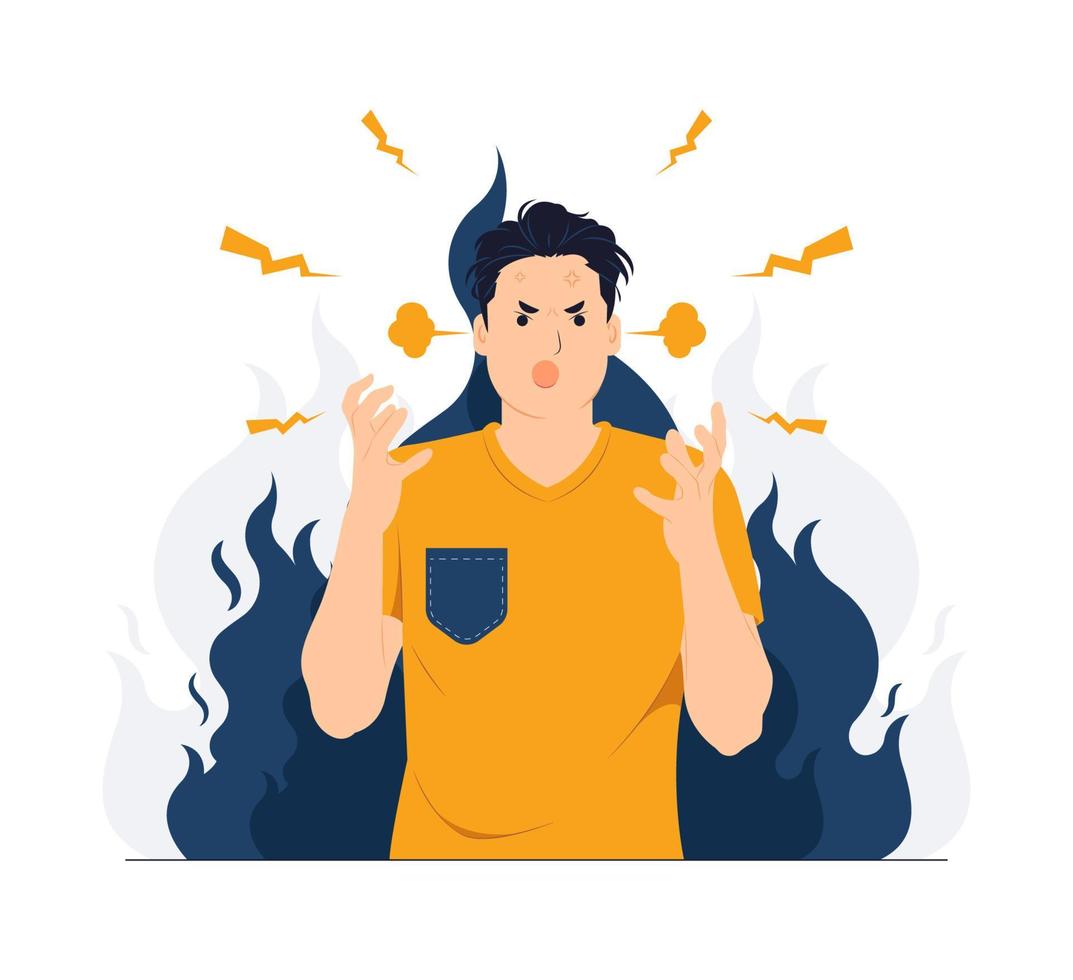 Feeling angry with brain explosion stressed, shocked, surprise face, angry and frustrated. Fear and upset for making mistake concept illustration vector