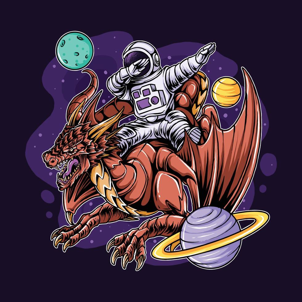 Astronaut Dabbing On Dragon In Space vector