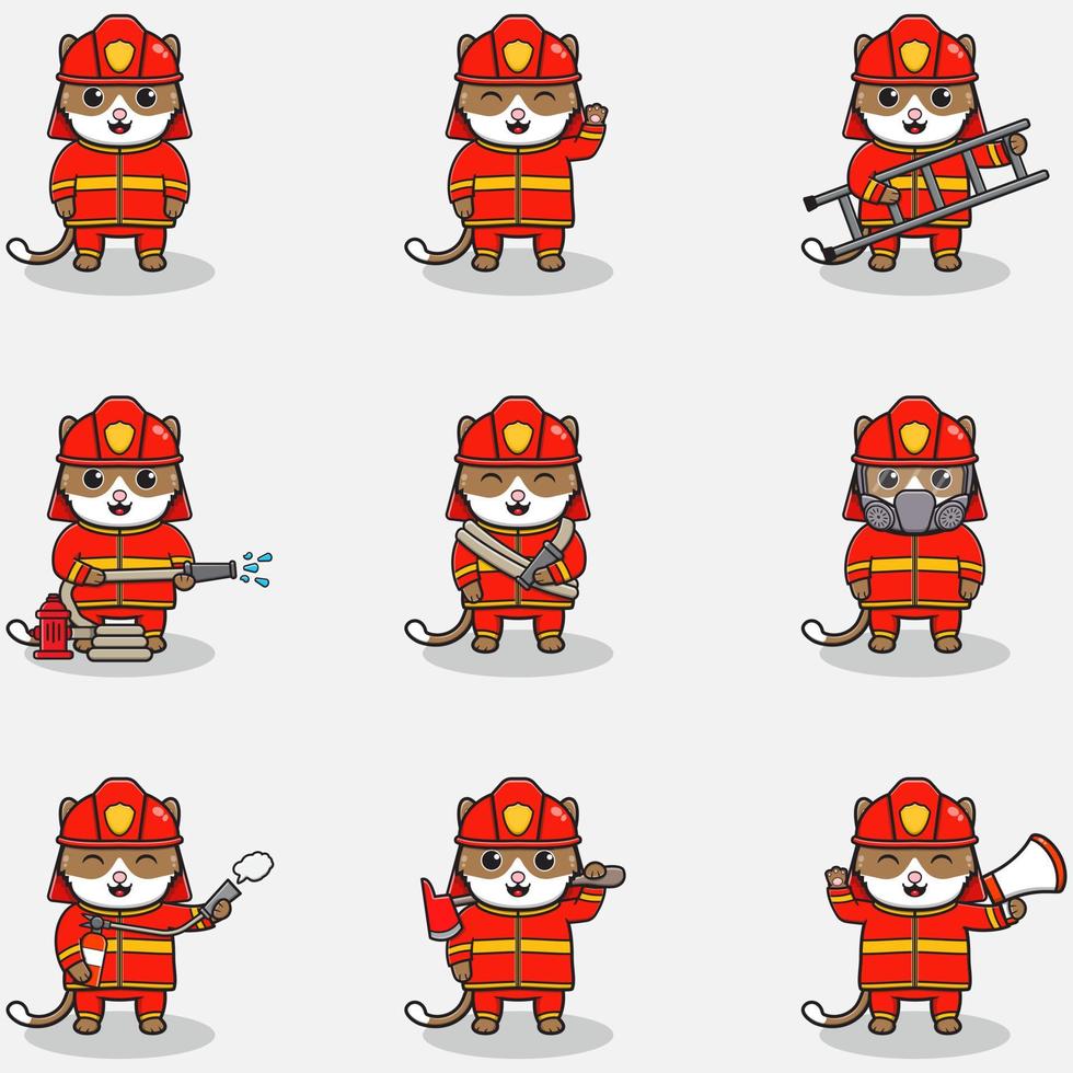 ilustración vectorial de dibujos animados de gatos con traje de bombero.  conjunto de lindos personajes de gatos. colección de gatos graciosos  aislados en un fondo blanco. 8483385 Vector en Vecteezy
