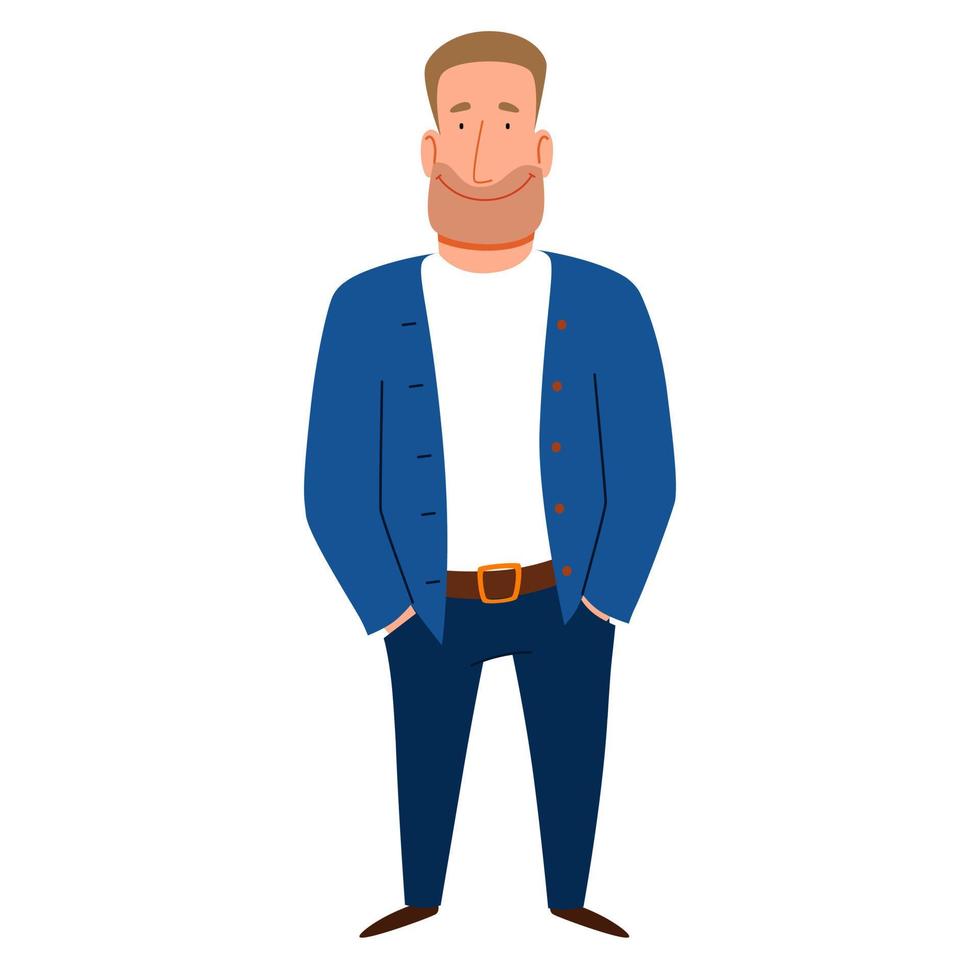 A strong man with his hands in his pockets. Vector illustration