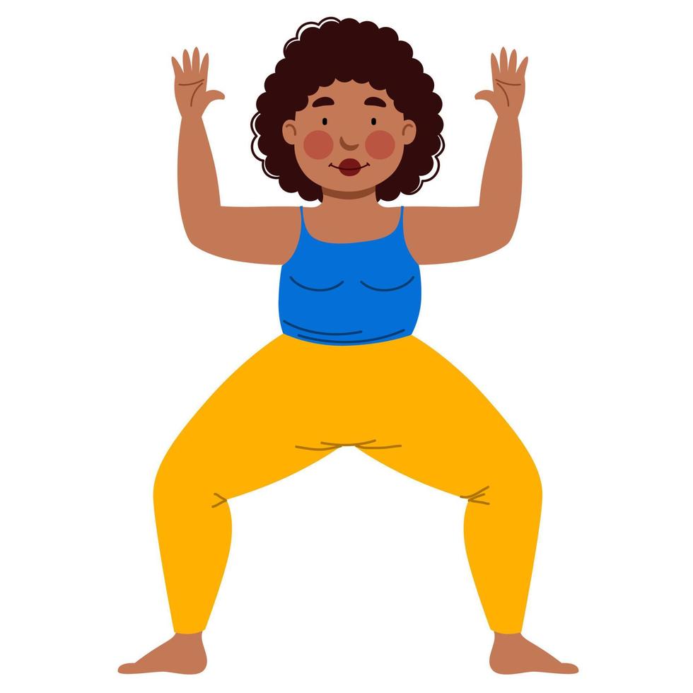 Girl doing yoga. A plump girl on a white background. vector
