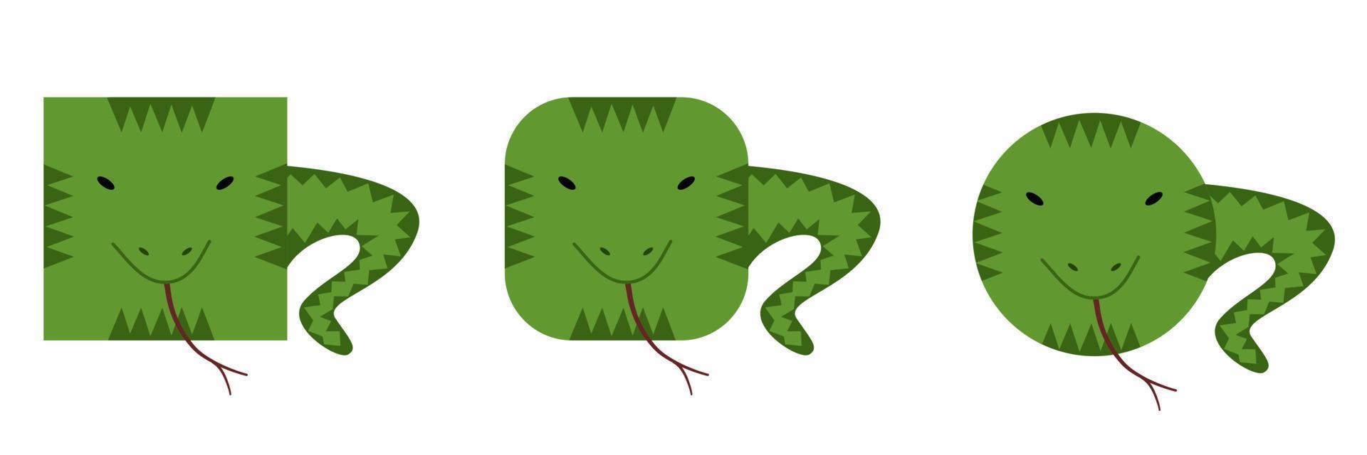 A set of animals of square and round shape. Vector illustration of a snake