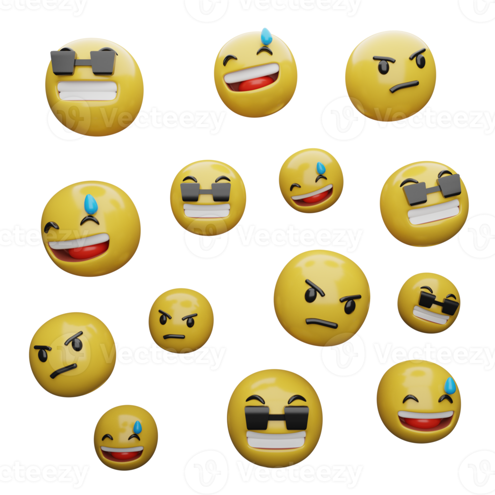 3d illustration Yellow faces.expressions and emotions png