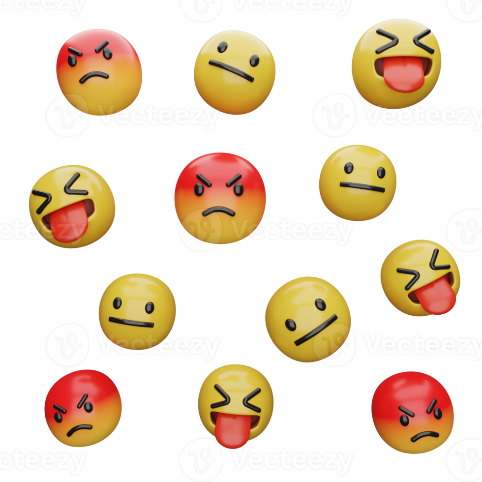 3d illustration Yellow faces.expressions and emotions png