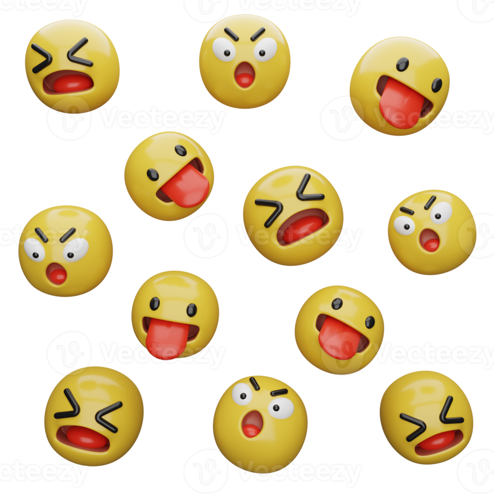 3d illustration Yellow faces.expressions and emotions png