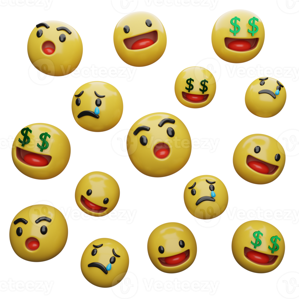 3d illustration Yellow faces.expressions and emotions png
