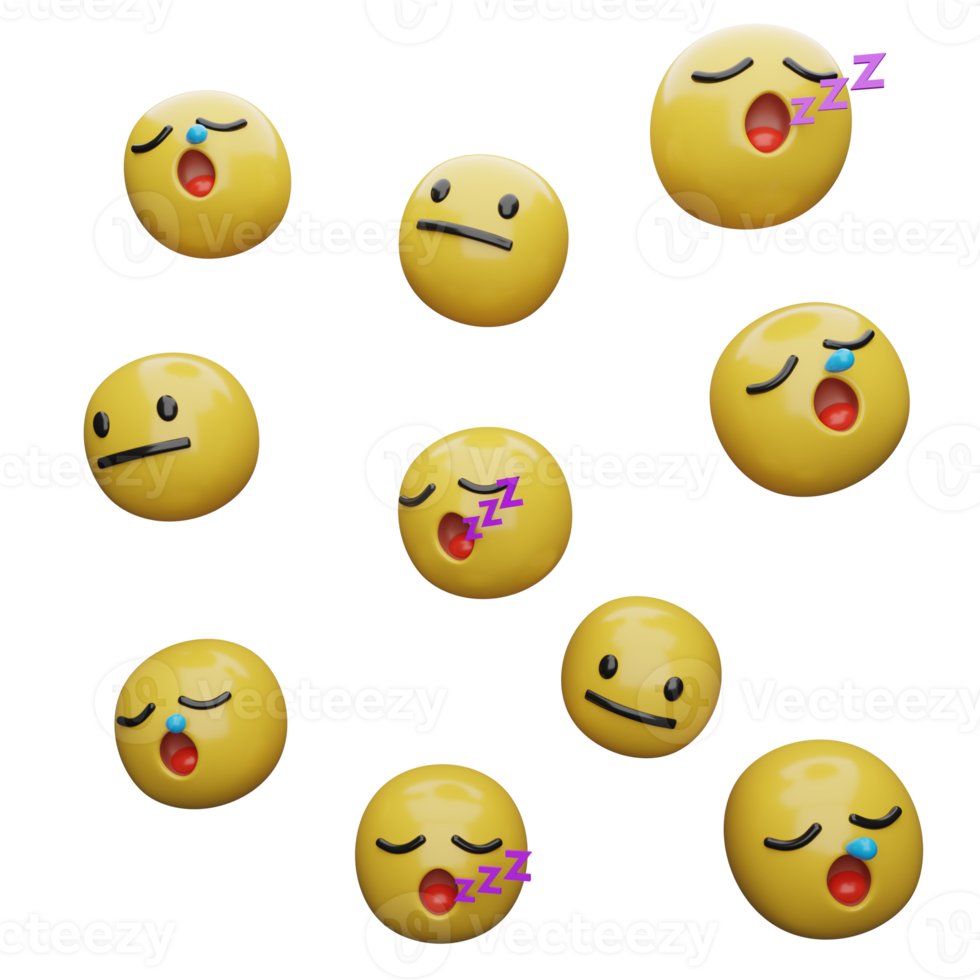 3d illustration Yellow faces.expressions and emotions png