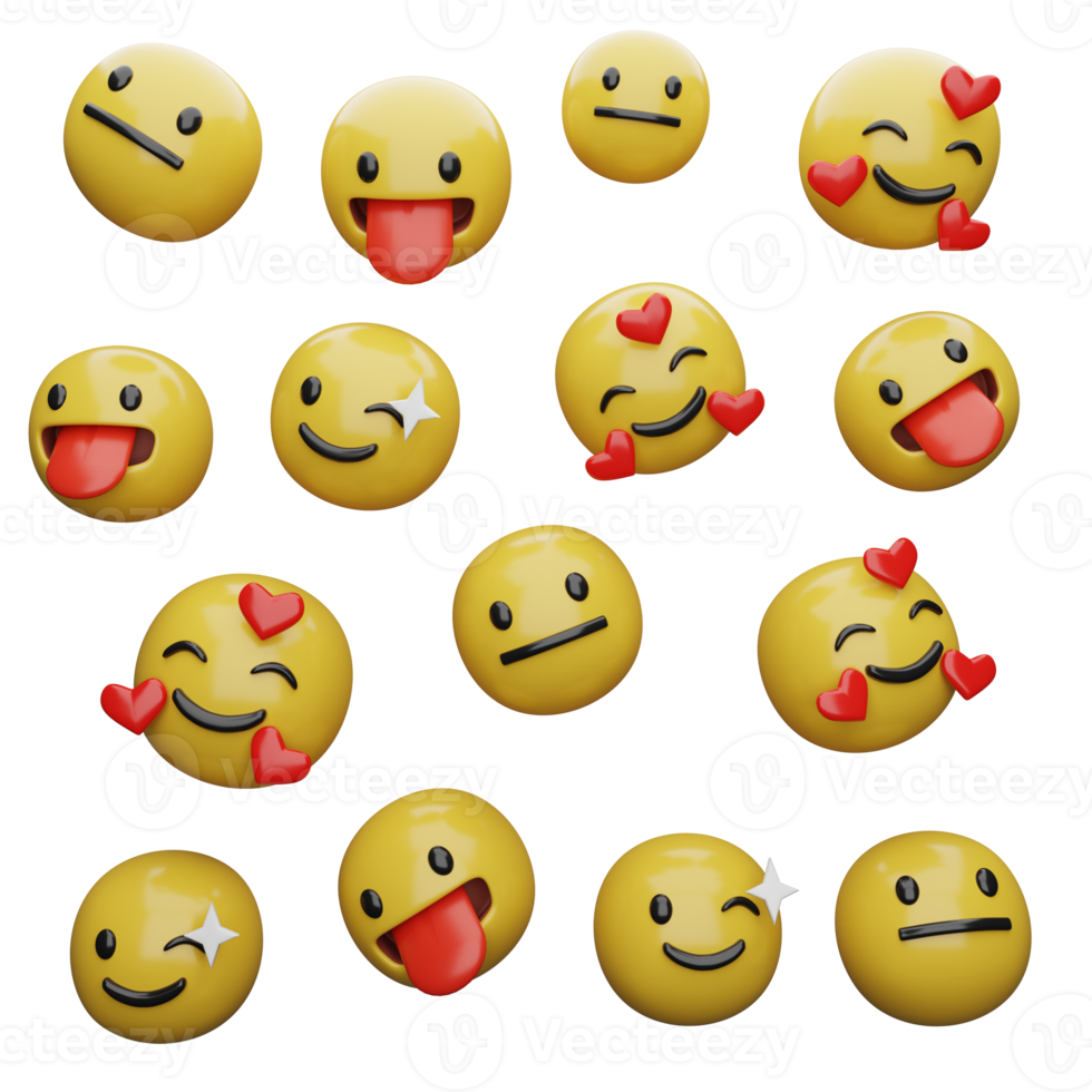 3d illustration Yellow faces.expressions and emotions png