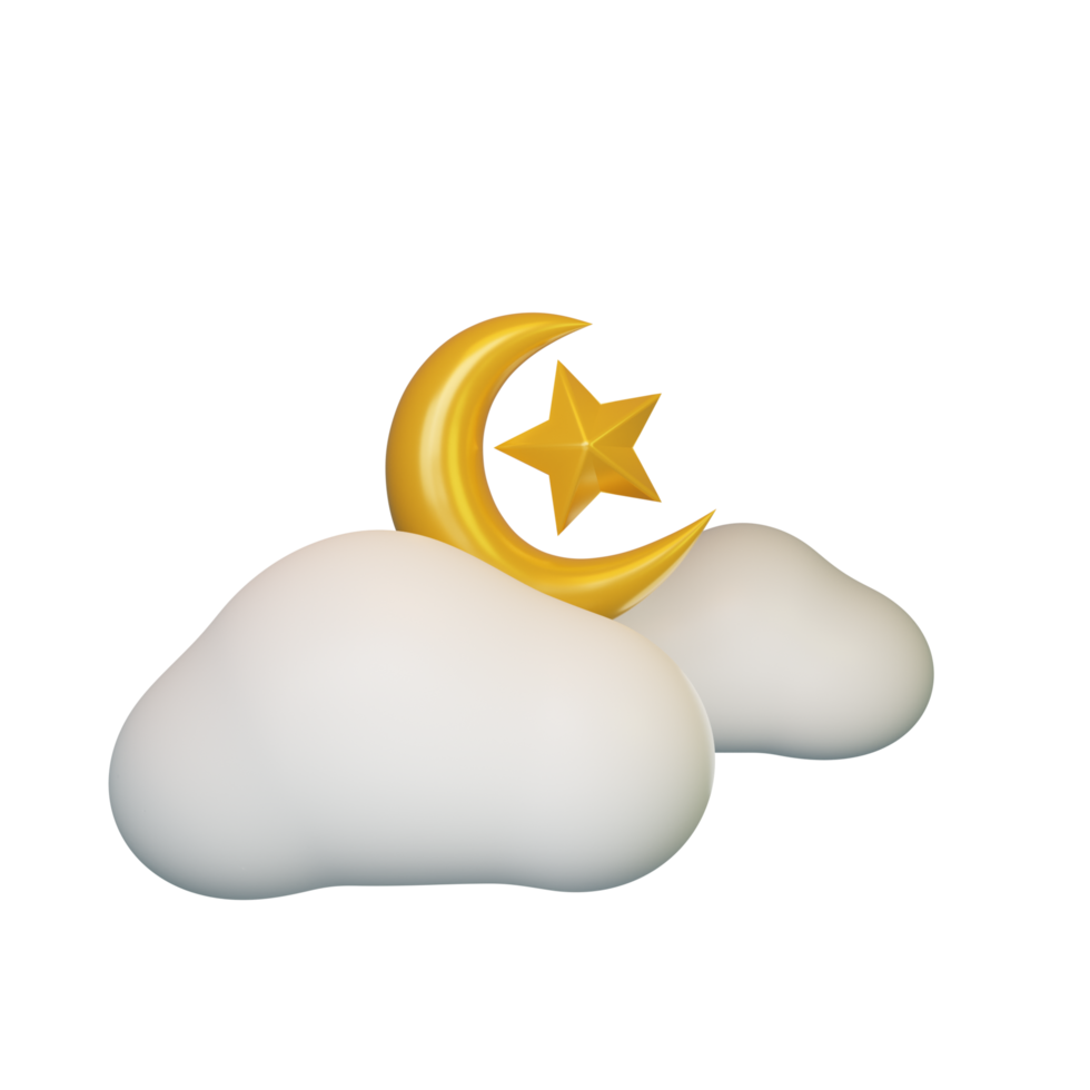 3d rendering of Islamic decoration moon and star icon png