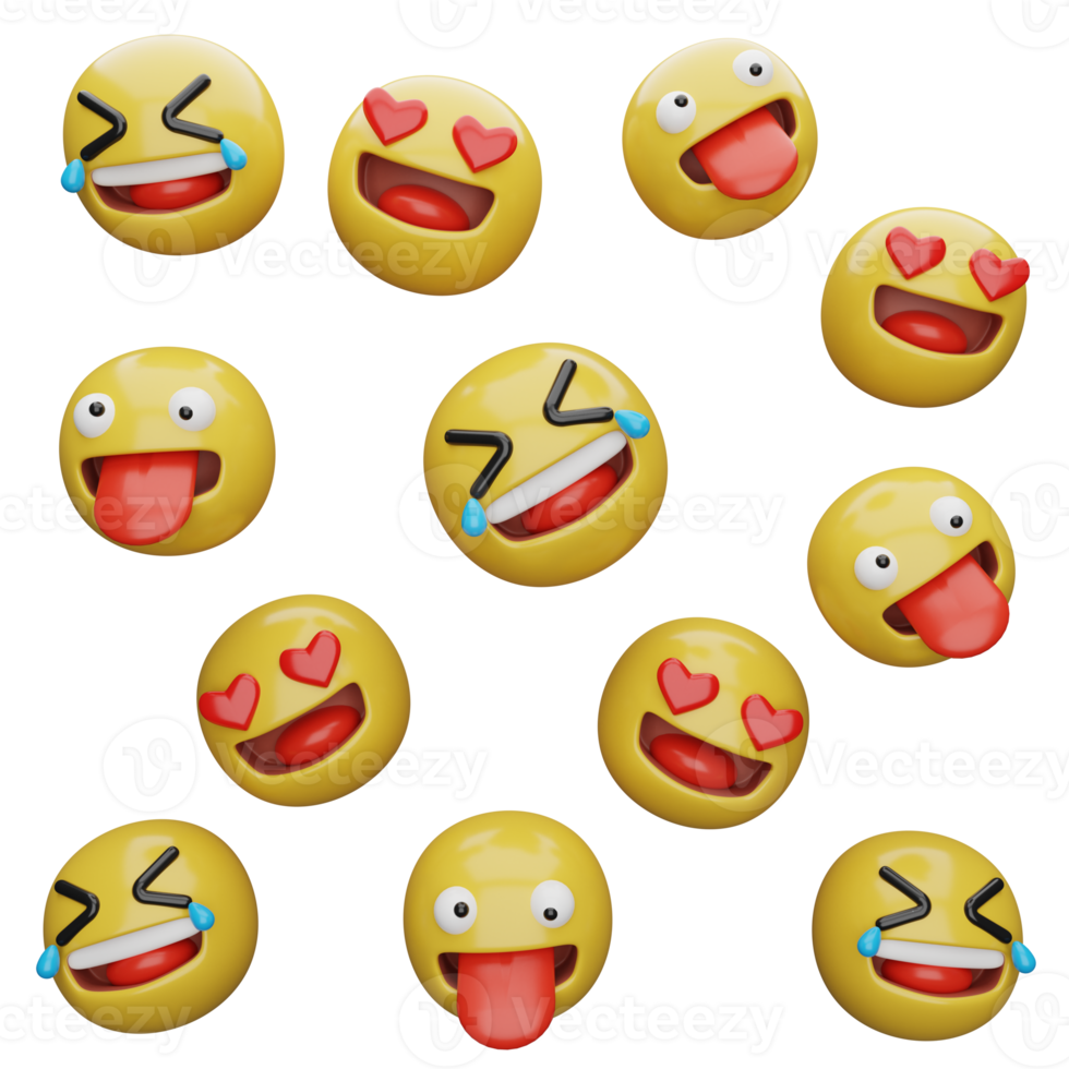 3d illustration Yellow faces.expressions and emotions png