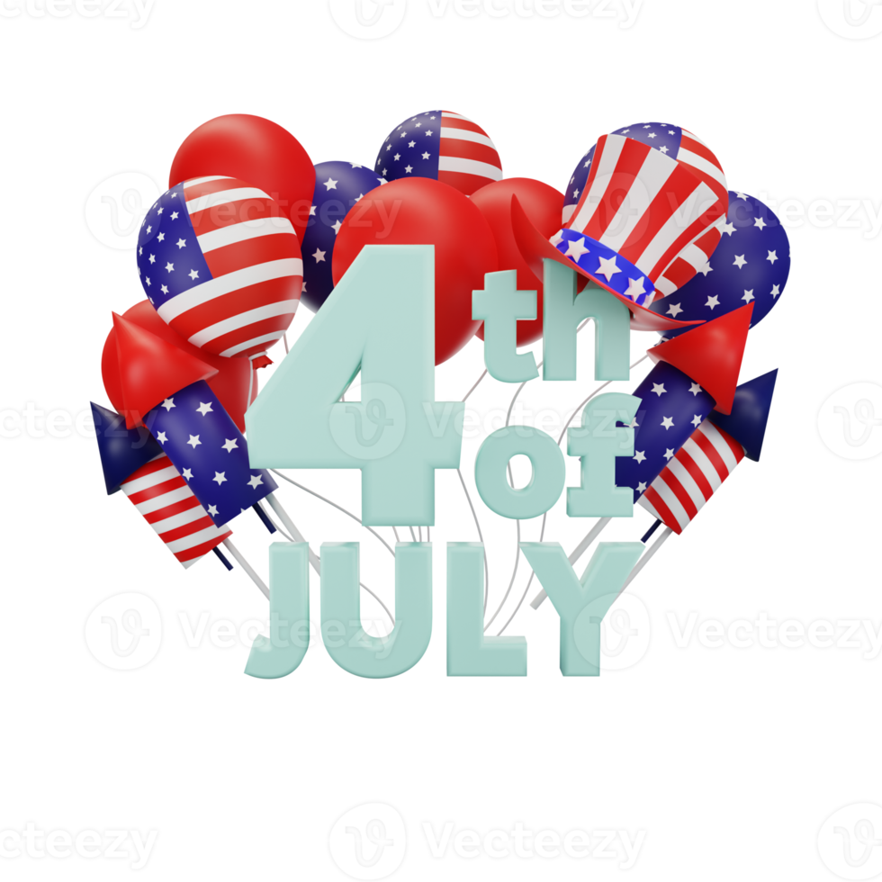 3d rendering Happy fourth of july american independence day png