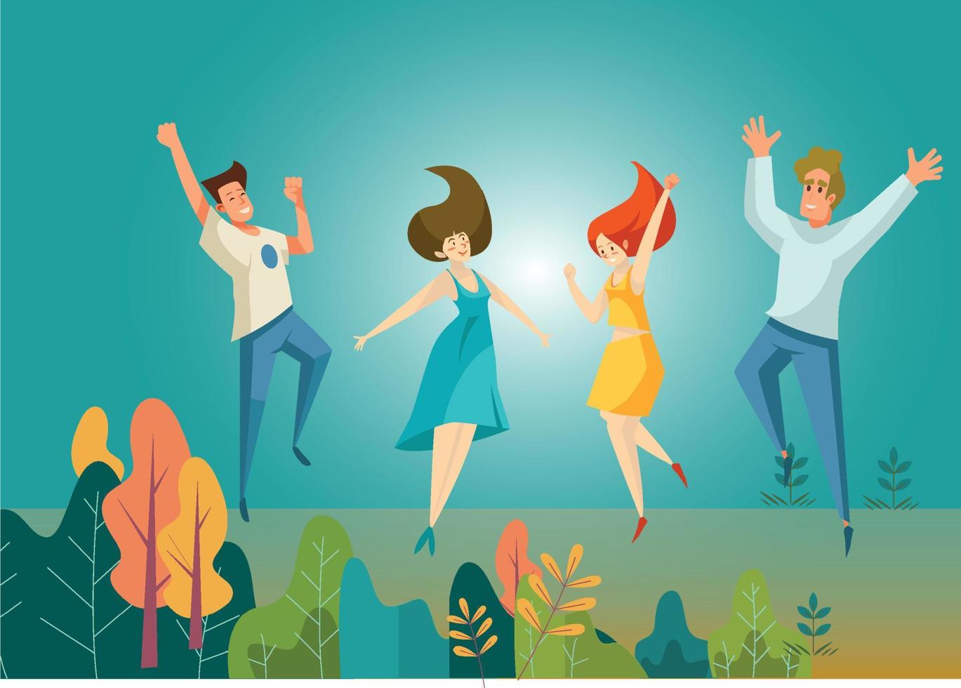 Happy free people flying, floating and jumping vector