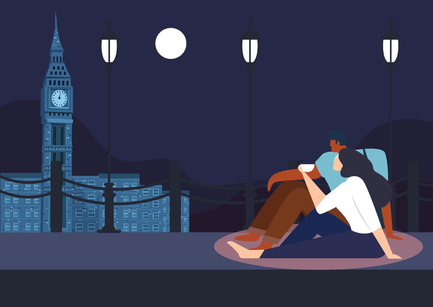 Couples sitting together looking at the moon vector