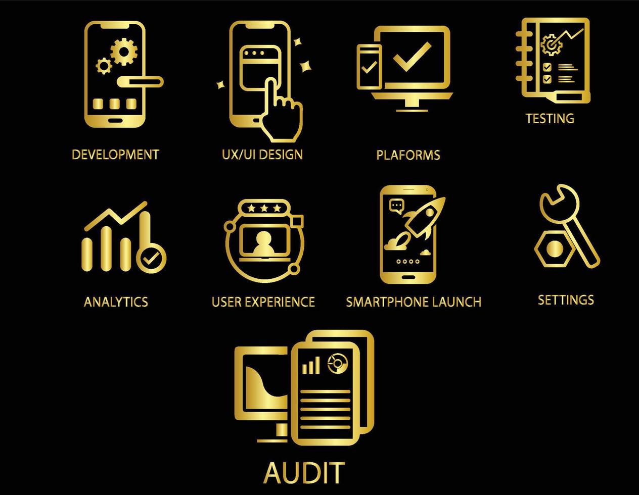Gold computing icons collection vector