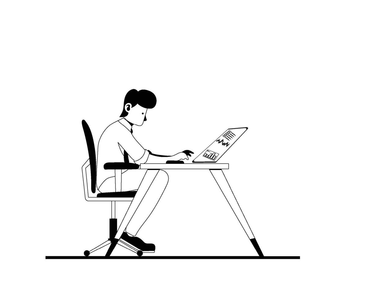 man working with laptop sketch vector