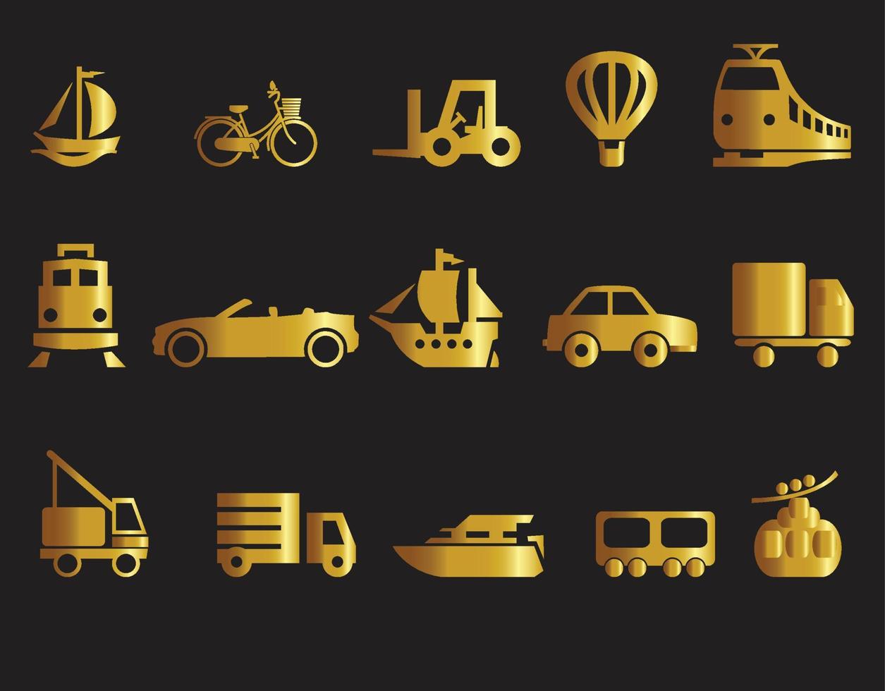 Gold Working transport icons set vector