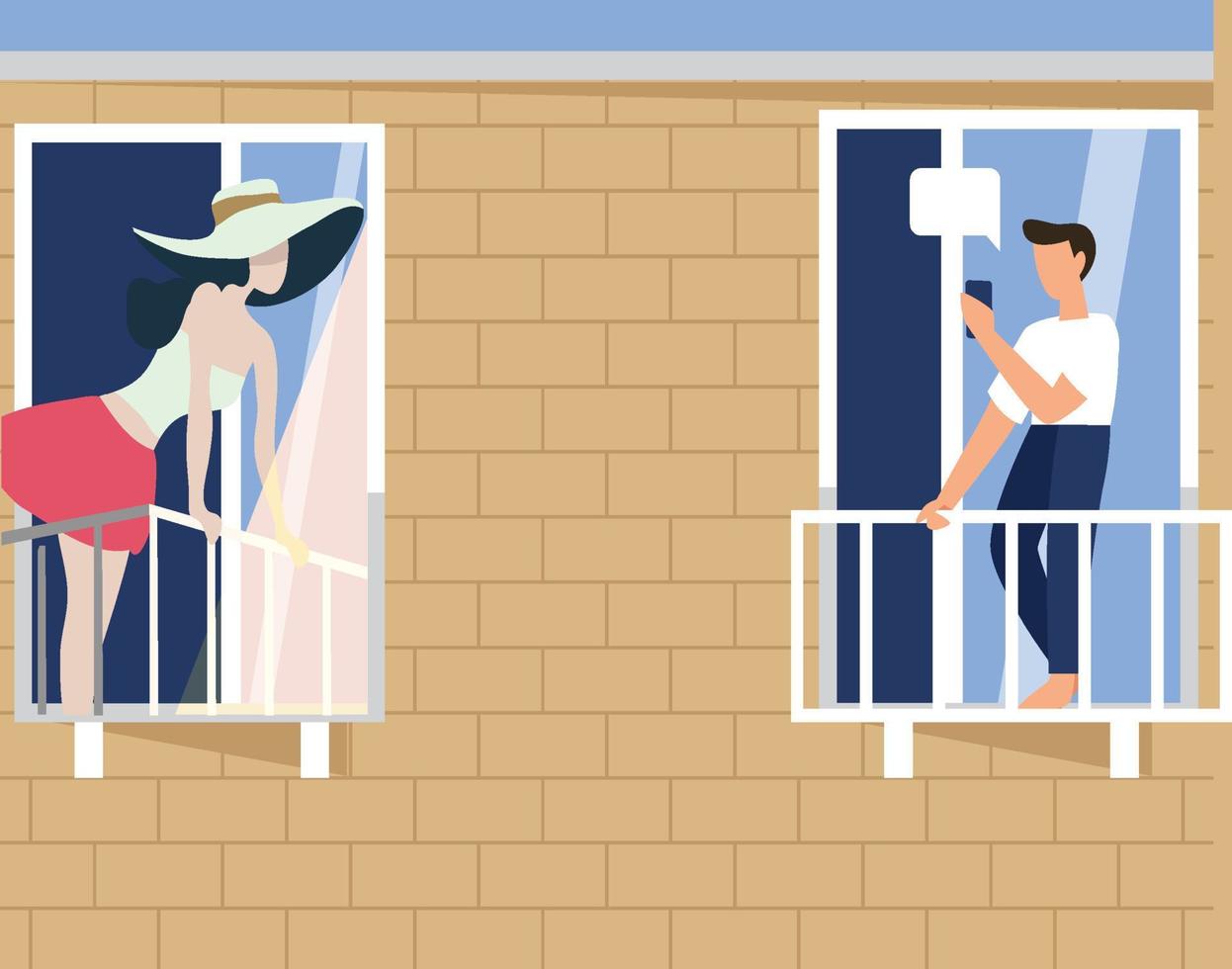 hombre y mujer en el balcon vector