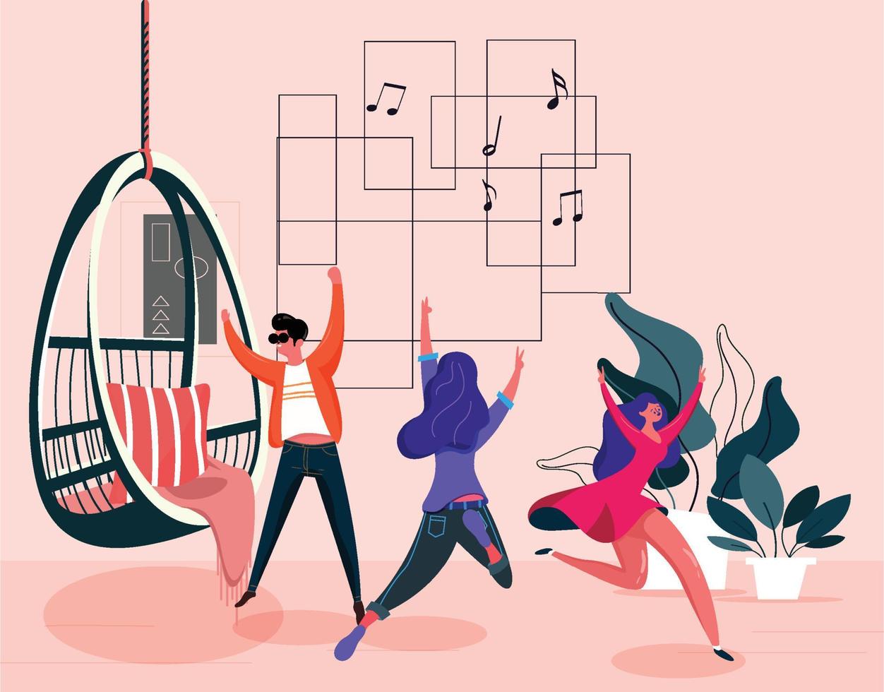 lifestyle icons jumping people with music vector