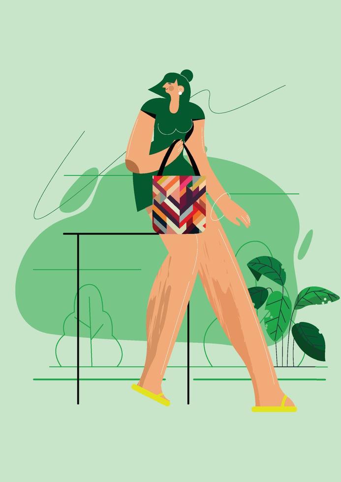 lifestyle painting shopping girl sketch vector