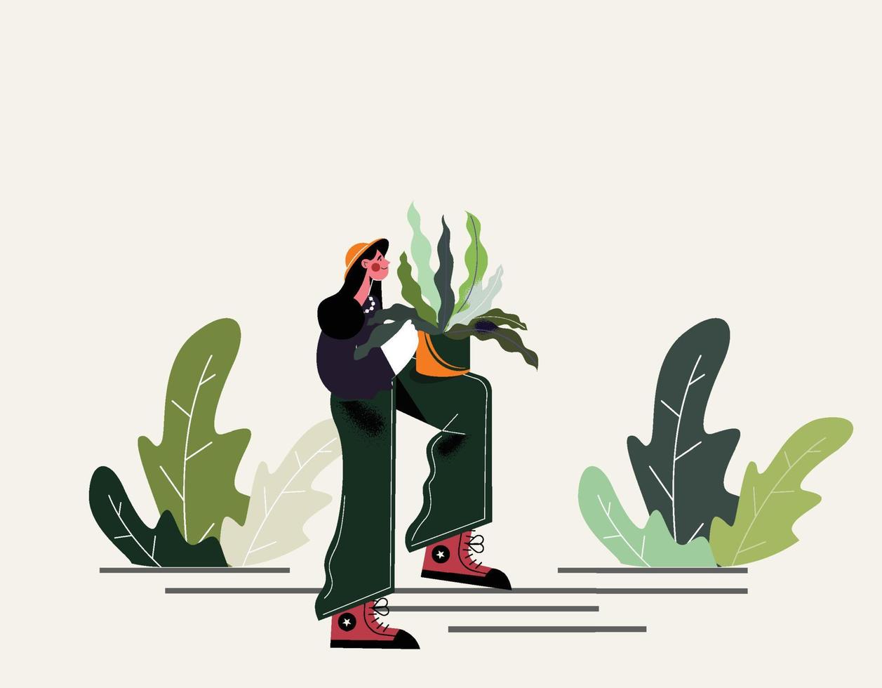 boceto de jardinero femenino de pintura de estilo de vida vector