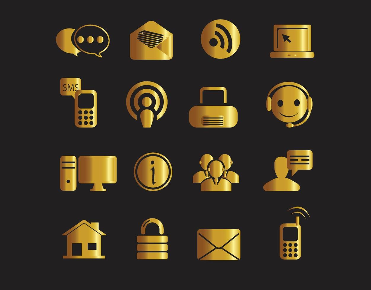 iconos de oro web y comunicación vector