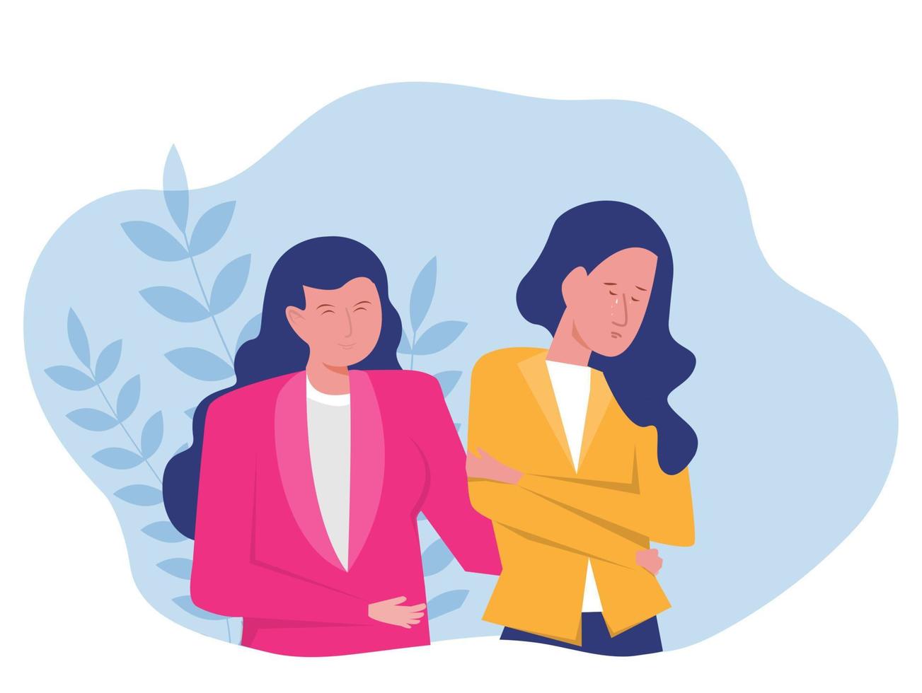 Businesswoman suppert her friend, Friendship and embrace. Support. Vector character in cartoon style. Sympathy, caring and empathy. 8484160 Vector Art at Vecteezy Businesswoman suppert her friend, Friendship and embrace. Support. Vector character in cartoon style. Sympathy, caring and empathy. 8484160 Vector Art at Vecteezy
