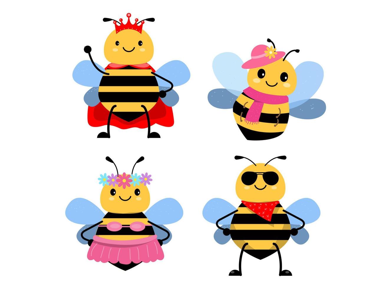 Cute funny Bee character . Flat illustration of honey element for web design vector illustrator