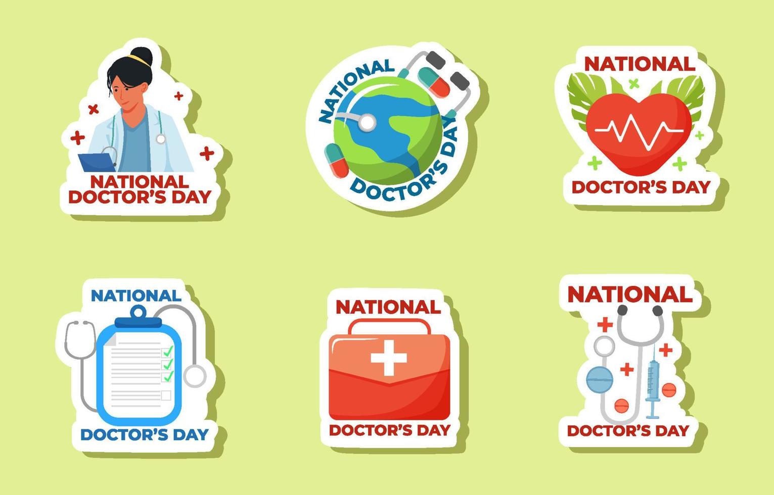 National Doctor Day Sticker Set vector