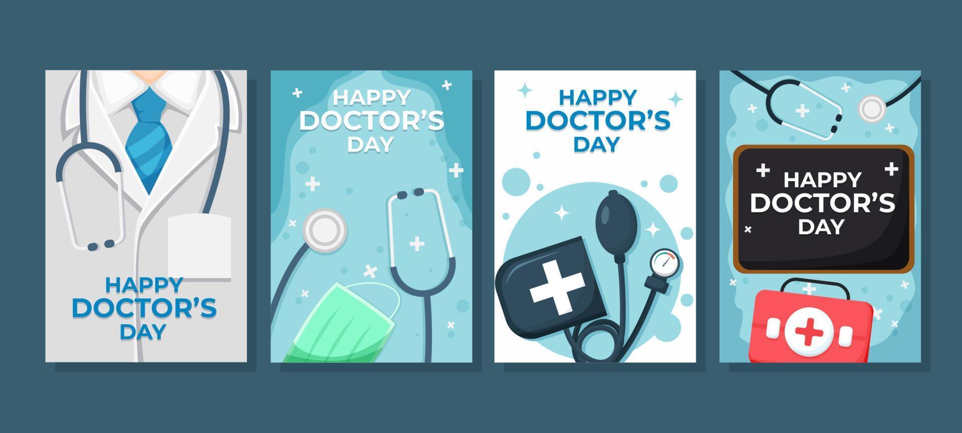 Happy Doctor Day Card Set Collection vector