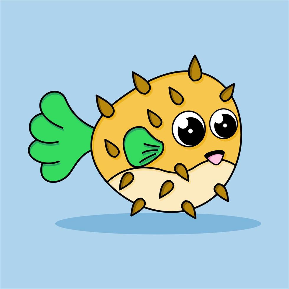 Cute puffy fish vector icon illustration. flat cartoon style. animal nature icon concept