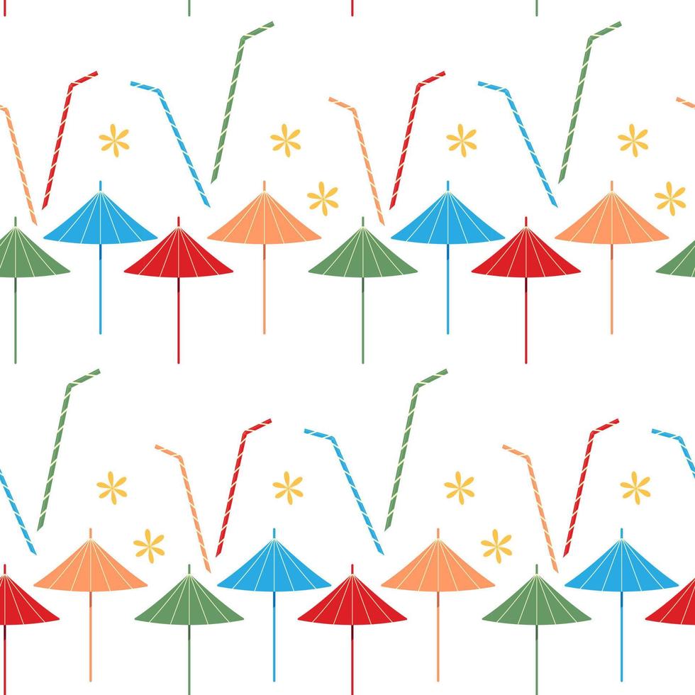 Bright summer pattern with an abstract image of colorful cocktail accessories in trendy hues. vector