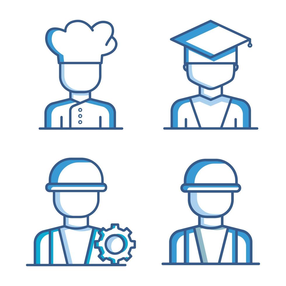 Profession set icon, job. Contains such icons as chef, teacher, Mechanic service. Two tone icon style. Simple design editable vector